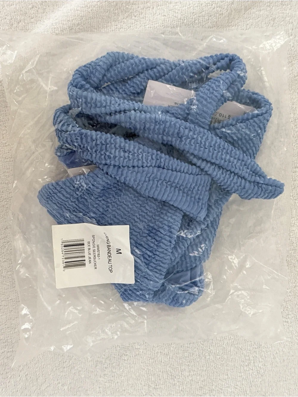 NWT- WeWoreWhat Blue Textured U Ring Bandeau Bikini Top-M